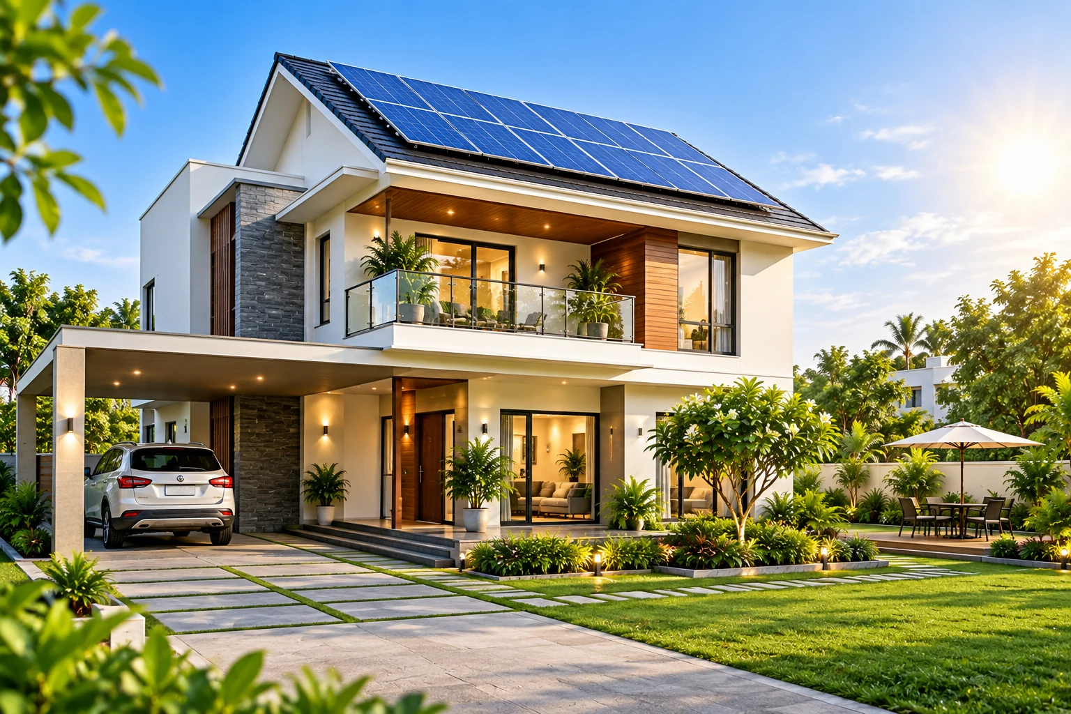 Rooftop solar installation on an independent house